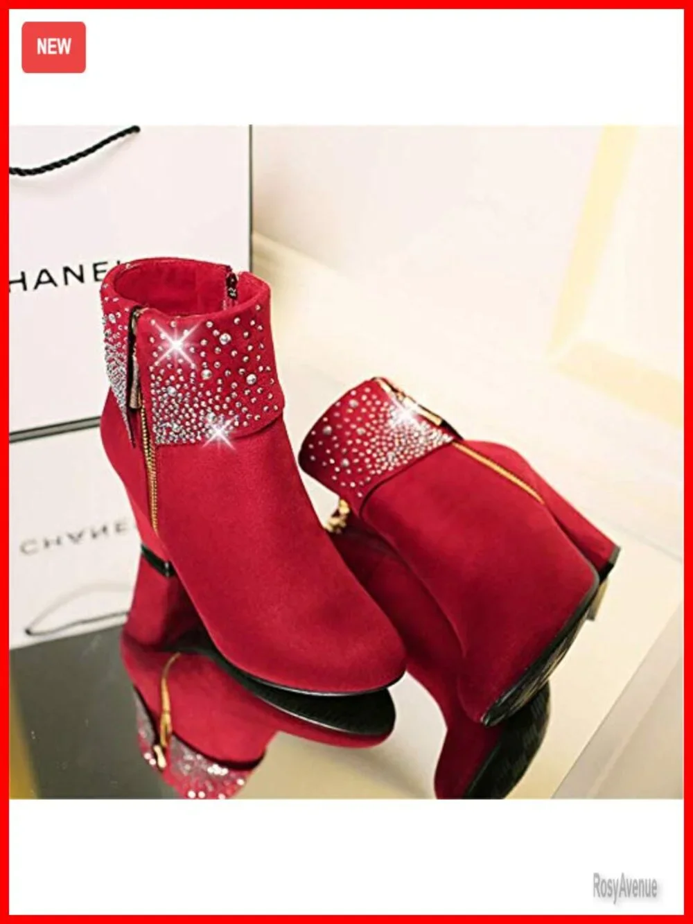Faux Leather Chunky Heel Ankle Booties with Zipper Women's Winter Boots